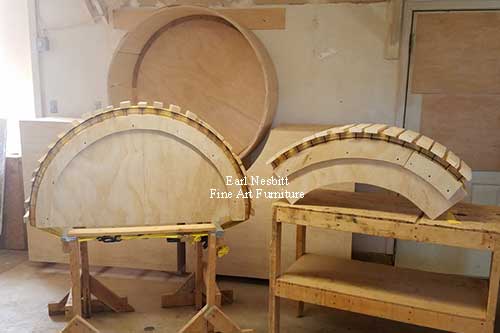 bending jigs for custom made luxury cabinet in Earl's shop